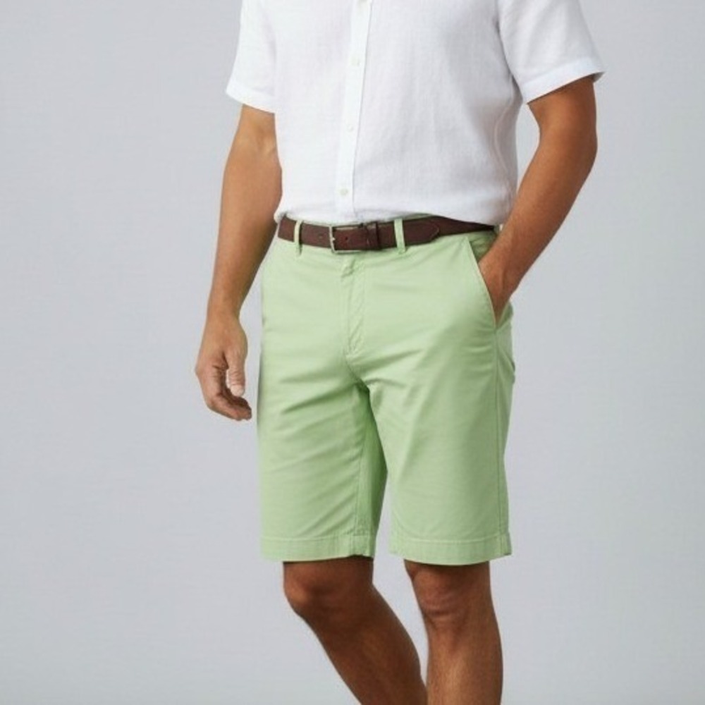 Peter Millar Mens Lime Green Flat Front Chino Shorts Size 34 Cotton Stretch Golf